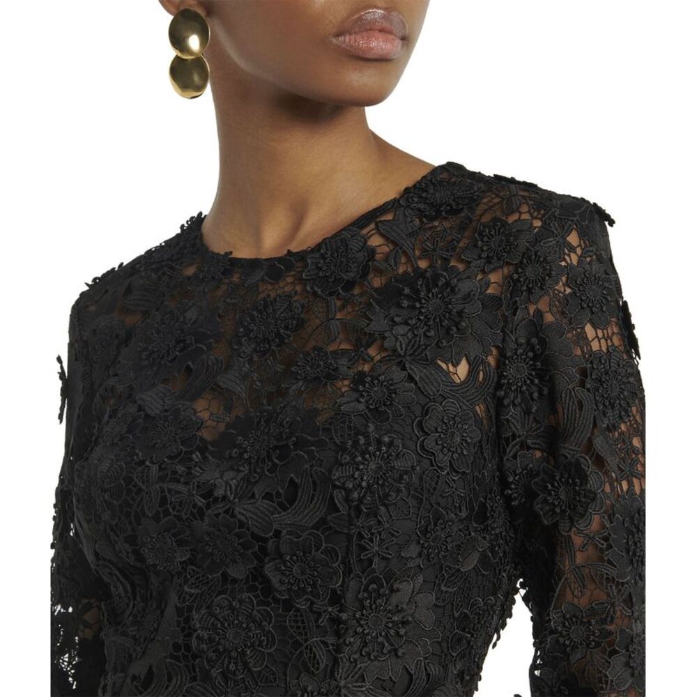Carolina Herrera Womens Lace Broderie Crewneck Midi Dress 10 Black - NWT $2990 - Picture 2 of 7